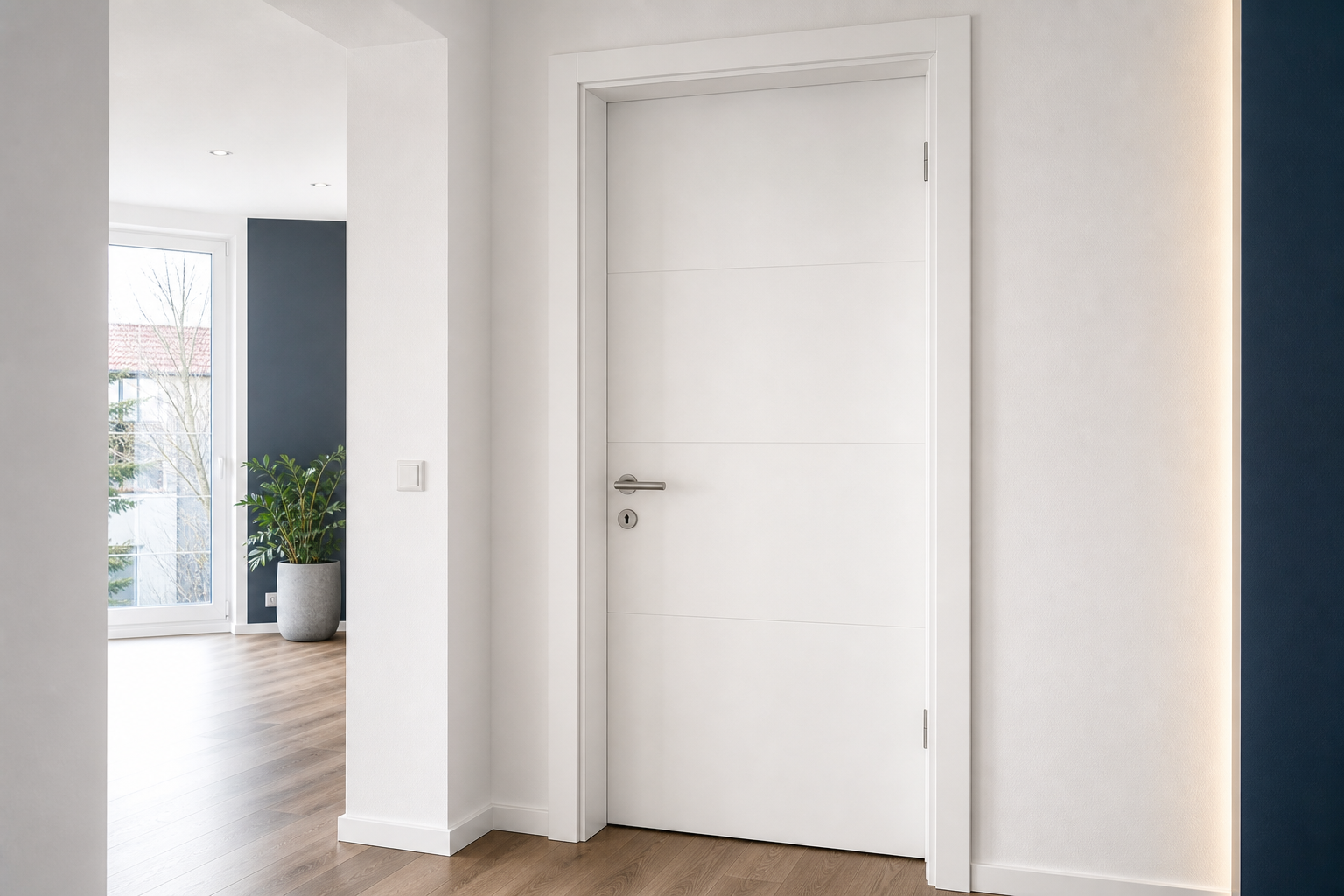 Montierte weiße Zimmertür in einer modernen Wohnung